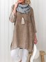 Women Tunic Top Cotton and Linen Pockets Plain Casual Three Quarter Sleeve Top