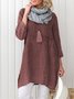 Women Pockets Plain Casual Three Quarter Sleeve Cotton and Linen Tunic Top