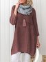 Women Tunic Top Cotton and Linen Pockets Plain Casual Three Quarter Sleeve Top