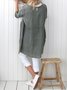 Women Pockets Plain Casual Three Quarter Sleeve Cotton and Linen Tunic Top