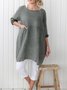 Women Tunic Top Cotton and Linen Pockets Plain Casual Three Quarter Sleeve Top