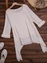 Plain Asymmetrical Hem Casual Loose Three Quarter Sleeve Crew Neck Linen Tunic