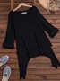 Plain Asymmetrical Hem Casual Loose Three Quarter Sleeve Crew Neck Linen Tunic