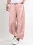 Women Elastic Waist Pockets Cotton Solid Basic Loose Pants