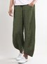 Women Elastic Waist Pockets Cotton Solid Basic Loose Pants