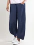 Women Elastic Waist Pockets Cotton Solid Basic Loose Pants