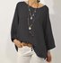 Women‘s Blose Shirt Linen Cotton Plain Loose Casual Crew Neck Long sleeve Cotton and Linen Tunic Top