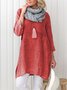 Women Pockets Plain Casual Three Quarter Sleeve Cotton and Linen Tunic Top