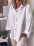 Women Loose Plain Plus Size Cotton Linen Button Down V Neck Long Sleeve Blouse