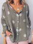 Casual Polka Dots Buttoned Plus Size V Neck Long Sleeve Blouse