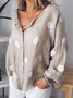 Casual Polka Dots Buttoned Plus Size V Neck Long Sleeve Blouse