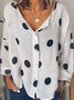 Casual Polka Dots Buttoned Plus Size V Neck Long Sleeve Blouse