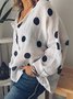 Casual Polka Dots Buttoned Plus Size V Neck Long Sleeve Blouse