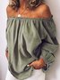 Women Casual Off Shoulder Solid 	Loose Long Sleeve Tunic Top