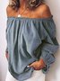 Women Casual Off Shoulder Solid 	Loose Long Sleeve Tunic Top