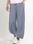 Women Elastic Waist Pockets Cotton Solid Basic Loose Pants