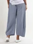 Women Elastic Waist Pockets Cotton Solid Basic Loose Pants