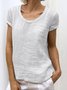 Women Solid Round Neck Cotton Casual Top
