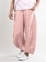 Women Elastic Waist Pockets Cotton Solid Basic Loose Pants