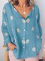 Casual Polka Dots Buttoned Plus Size V Neck Long Sleeve Blouse