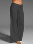 Women Solid Basic Drawstring Waist Linen Cotton Wide Leg Pants With Pockets