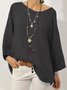 Women Plain Loose Casual Crew Neck Long sleeve Cotton and Linen Tunic Top