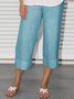 Summer Casual Elastic Waist Solid Loose Capris Linen Pants