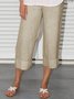 Summer Casual Elastic Waist Solid Loose Capris Linen Pants