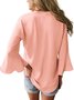 Women Casual Flowy 3/4 Sleeve V Neck Solid Lightweight Blouse