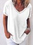 Women Casual Solid Plus Size Loosen V Neck Short Sleeve Summer T-shirt