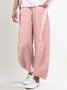 Women Elastic Waist Pockets Cotton Solid Basic Loose Pants