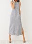 Women Casual Plus Size Stripe Crew Neck Sleeveless Split Summer Maxi Dress