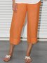 Summer Casual Elastic Waist Solid Loose Capris Linen Pants