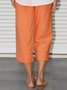 Summer Casual Elastic Waist Solid Loose Capris Linen Pants