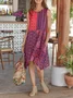 Floral Cotton-Blend Boho Round Neck Knitting Dress