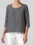 Women Loose Crew Neck Plain Summer Plus Size Three Quarter Sleeve Linen Tunic Top