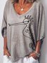 3/4 Sleeve V Neck Casual Seahorse Top