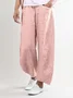 Women Elastic Waist Pockets Cotton Solid Basic Loose Pants