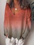Gradient Long Sleeve V Neck Cotton Top