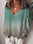 Gradient Long Sleeve V Neck Cotton Top