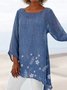 Women Loose Floral Asymmetric Hem Three Quarter Sleeve Blouse Tunic Top