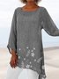 Women Loose Floral Asymmetric Hem Three Quarter Sleeve Blouse Tunic Top