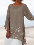 Women Loose Floral Asymmetric Hem Three Quarter Sleeve Blouse Tunic Top