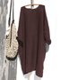 Women Casual Crew Neck Solid Long Sleeve Cotton and Linen Dress