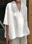 Women Casual Plain Half Sleeve V Neck Summer Loose Cotton and Linen Tunic Top
