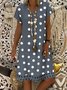 Polka Dots Hollow Out Hem V Neck Short Sleeve Vacation Mini Dress