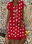 Polka Dots Hollow Out Hem V Neck Short Sleeve Vacation Mini Dress