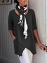 Women Solid Asymmetrical Hem Pockets Half Sleeve Casual Plus Size Cotton Linen Tunic Top