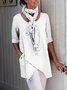 Women Solid Asymmetrical Hem Pockets Half Sleeve Casual Plus Size Cotton Linen Tunic Top