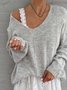 Solid Long Sleeve V-neck Knitted Top